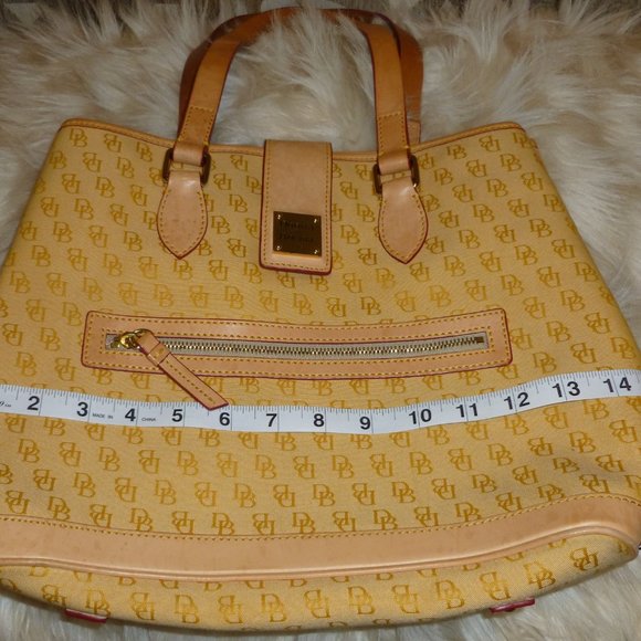 SOLD Dooney & Bourke Signature Canvas Purse-Yellow with Tan Leather - Picture 3 of 11
